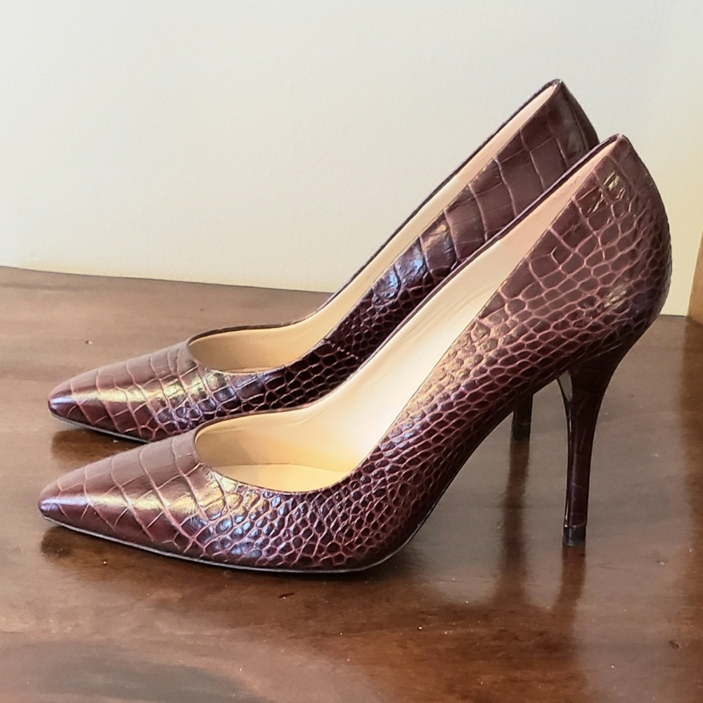 Massimo Dutti Crocodile Embossed Leather Heel 4" Size 38